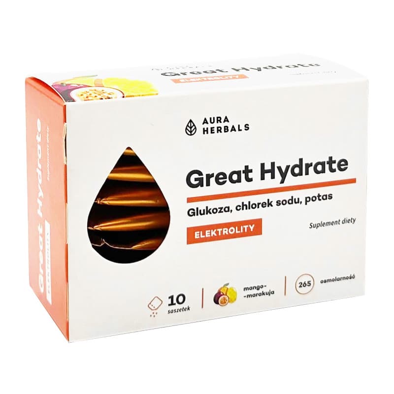 Elektrolity Great Hydrate Aura Herbals - Wsparcie w nawodnieniu i regeneracji - 10 saszetek (Smak: ananas)