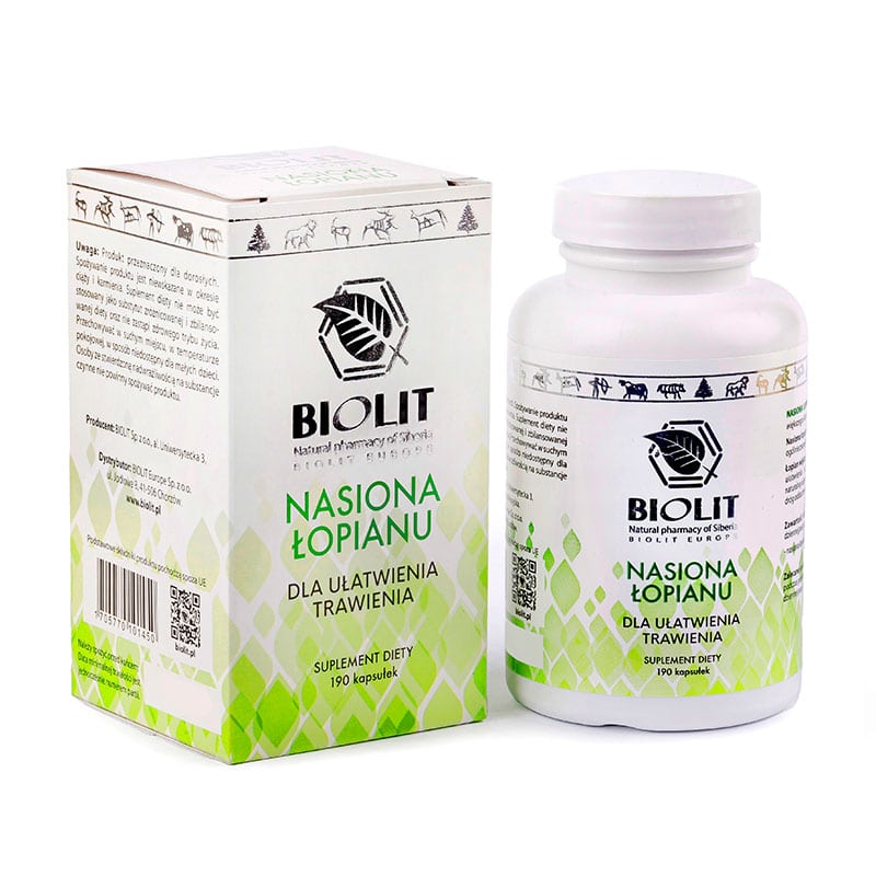 Nasiona łopianu Biolit - Dla ułatwienia trawienia - 190 kapsułek