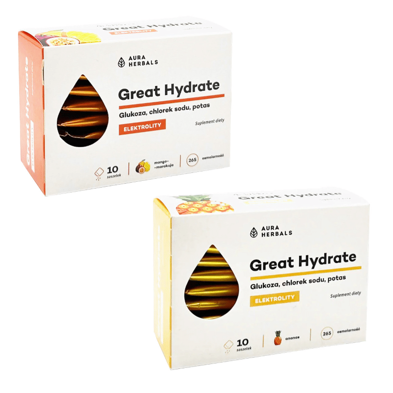 Elektrolity Great Hydrate Aura Herbals - Wsparcie w nawodnieniu i regeneracji - 10 saszetek (Smak: ananas)