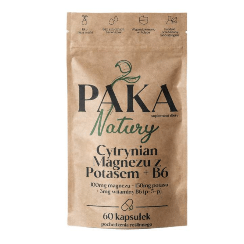 Cytrynian Magnezu z Potasem Paka Natury - Dodatkowo z Witaminą B6 - 60 kapsułek