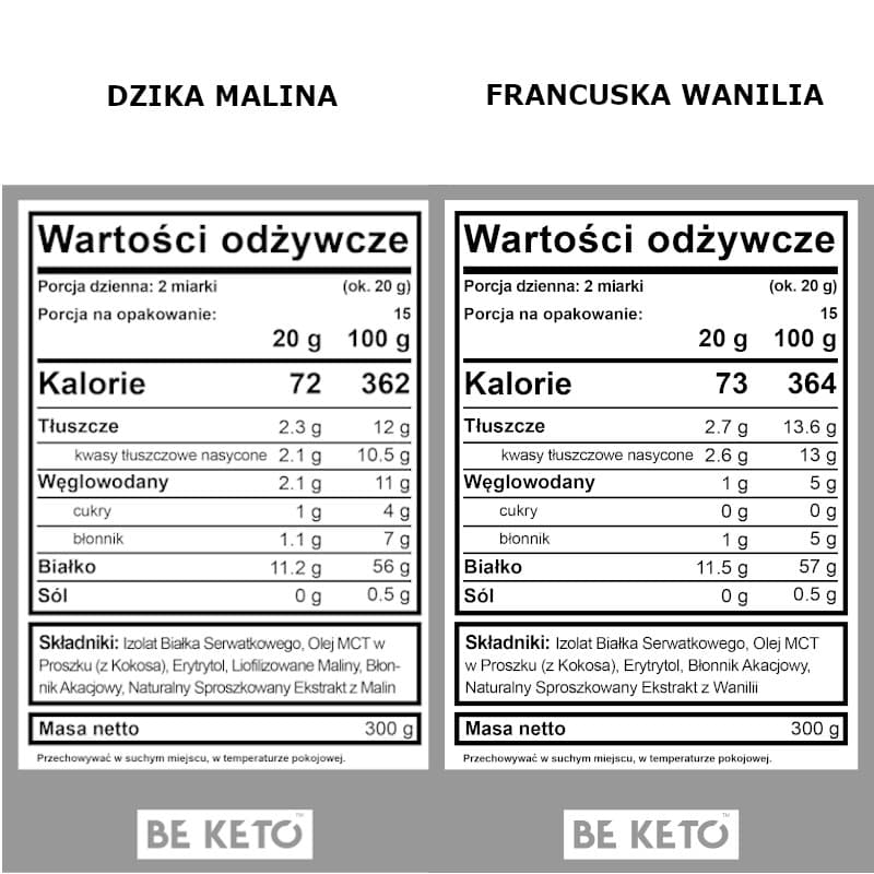 Keto Izolat Białka z olejem MCT BeKeto 300 g - Różne smaki (Smak: naturalna-czekolada)