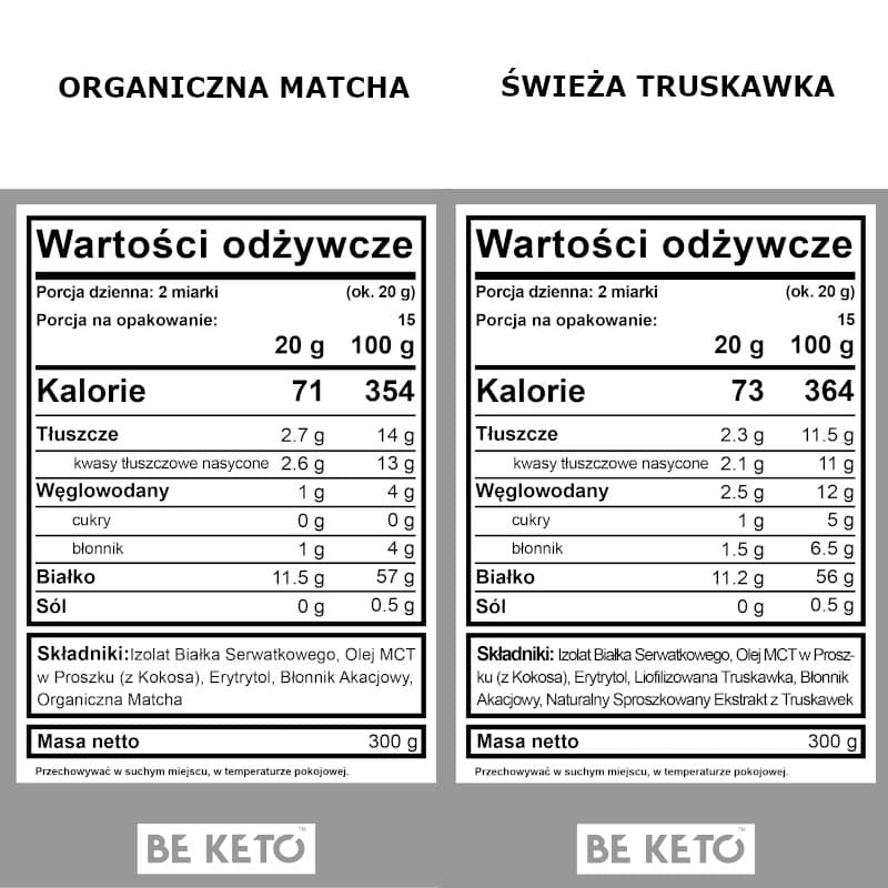 Keto Izolat Białka z olejem MCT BeKeto 300 g - Różne smaki (Smak: organiczna-matcha)