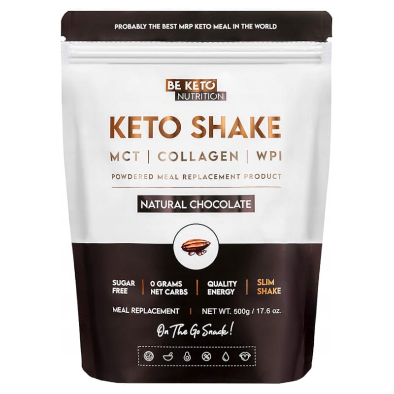 Keto Shake Wzbogacony Olejem MCT oraz Izolatem Białka BeKeto - Różne Smaki 500 g (Smak: naturalna-czekolada)