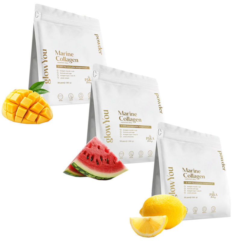 Kolagen morski glowYou Paka Natury - 5 000 mg - Mango, Arbuz i Cytryna - 30 porcji do picia (Smak: arbuz)