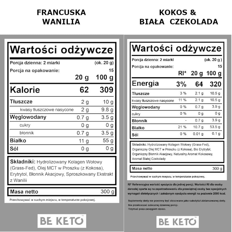 Kolagen z olejem MCT BeKeto w proszku 300 g - Różne smaki (Smak: naturalna-czekolada)