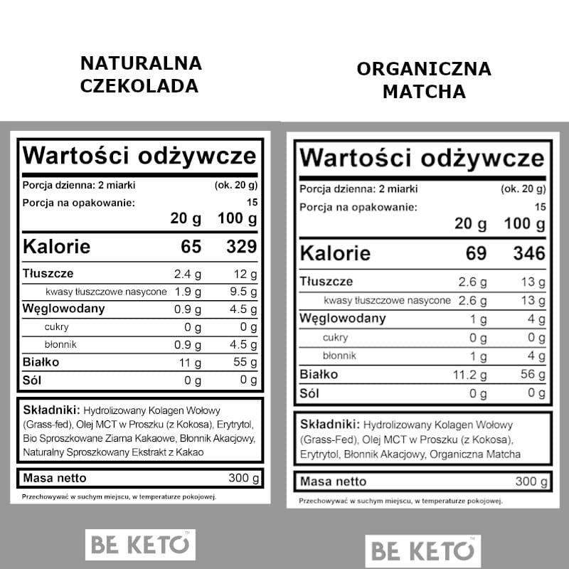 Kolagen z olejem MCT BeKeto w proszku 300 g - Różne smaki (Smak: organiczna-matcha)