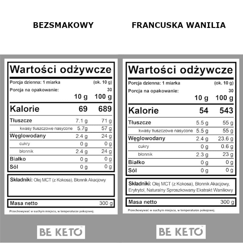 Olej MCT BeKeto w proszku 300 g - Różne smaki (Smak: francuska-wanilia)