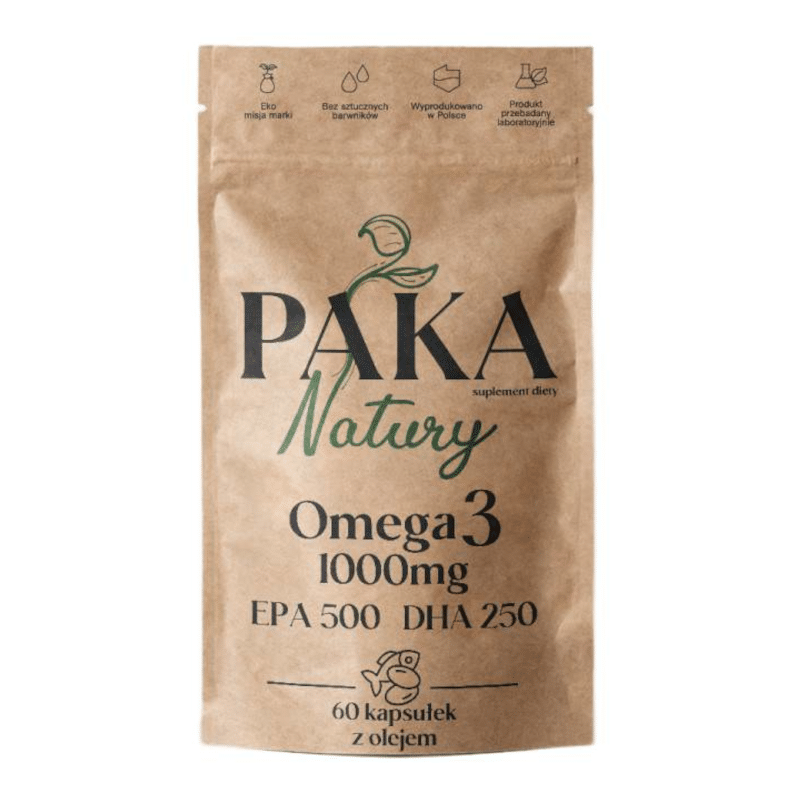 Omega 3 Paka Natury - 1000 mg omegi + witamina E dla wsparcia organizmu - 60 kapsułek z olejem