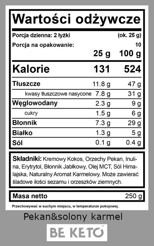 Keto Krem z Olejem MCT BeKeto - Różne Smaki 250 g (Smak: pekan-solony-karmel)