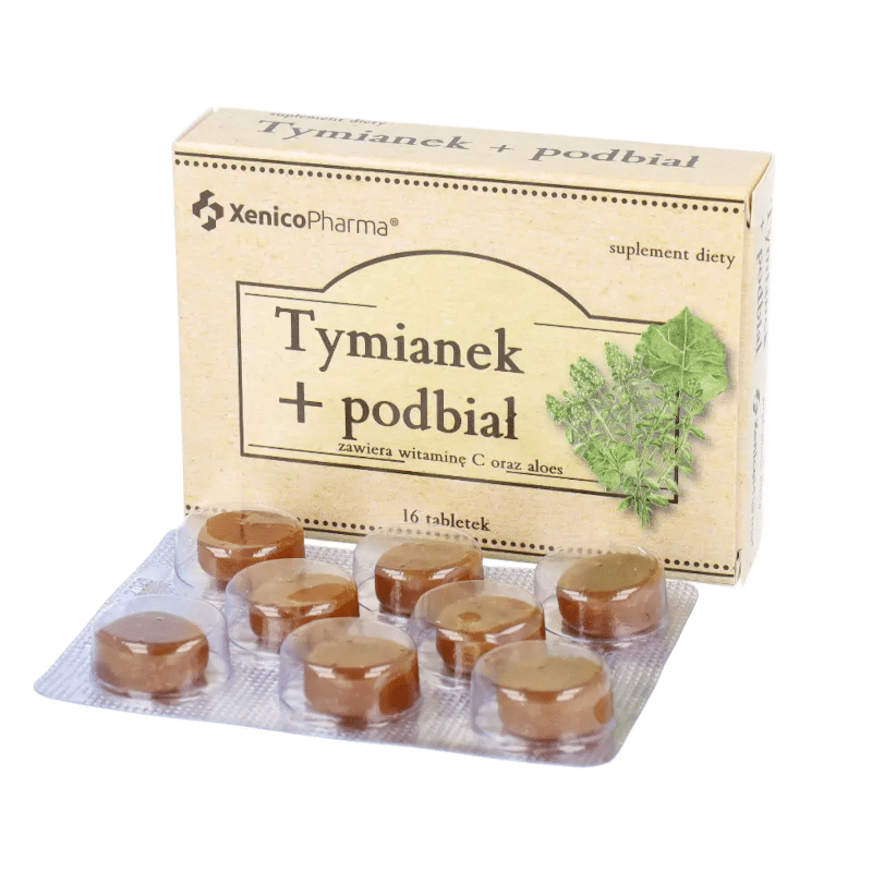 Tymianek Podbiał Xenico Pharma - Zdrowe gardło - 16 tabletek do ssania