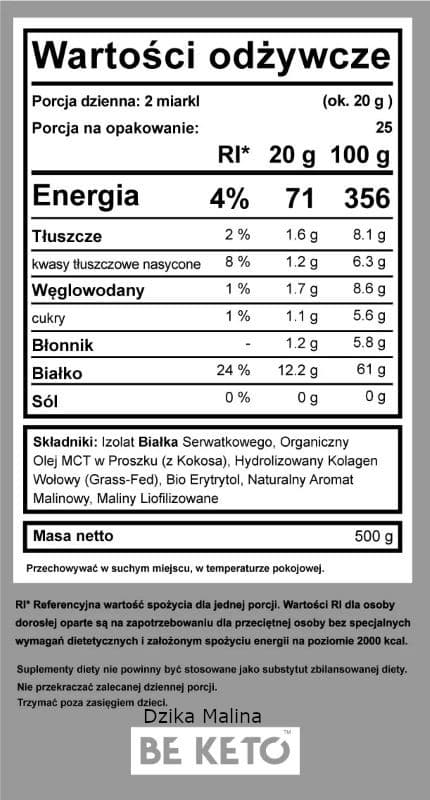 Keto Shake Wzbogacony Olejem MCT oraz Izolatem Białka BeKeto - Różne Smaki 500 g (Smak: naturalna-czekolada)