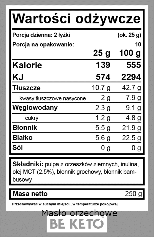 Keto Krem z Olejem MCT BeKeto - Różne Smaki 250 g (Smak: maslo-orzechowe)