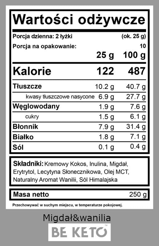 Keto Krem z Olejem MCT BeKeto - Różne Smaki 250 g (Smak: biala-czekolada-malina)