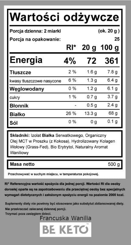 Keto Shake Wzbogacony Olejem MCT oraz Izolatem Białka BeKeto - Różne Smaki 500 g (Smak: naturalna-czekolada)