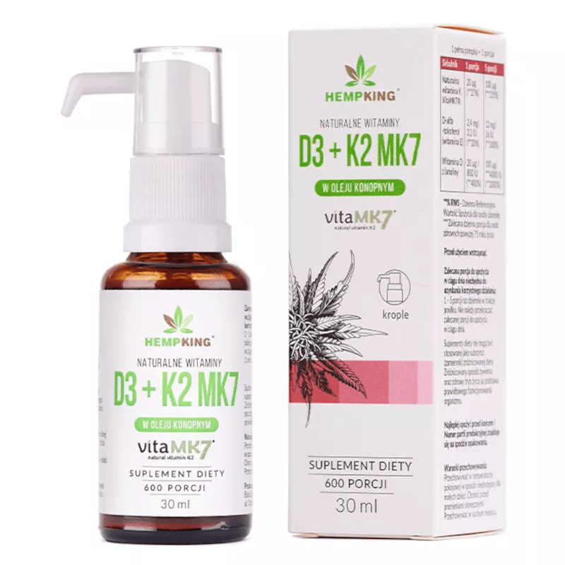 Witamina D3 + K2 MK7 HempKing - Moc witamin w bio oleju konopnym - 30 ml