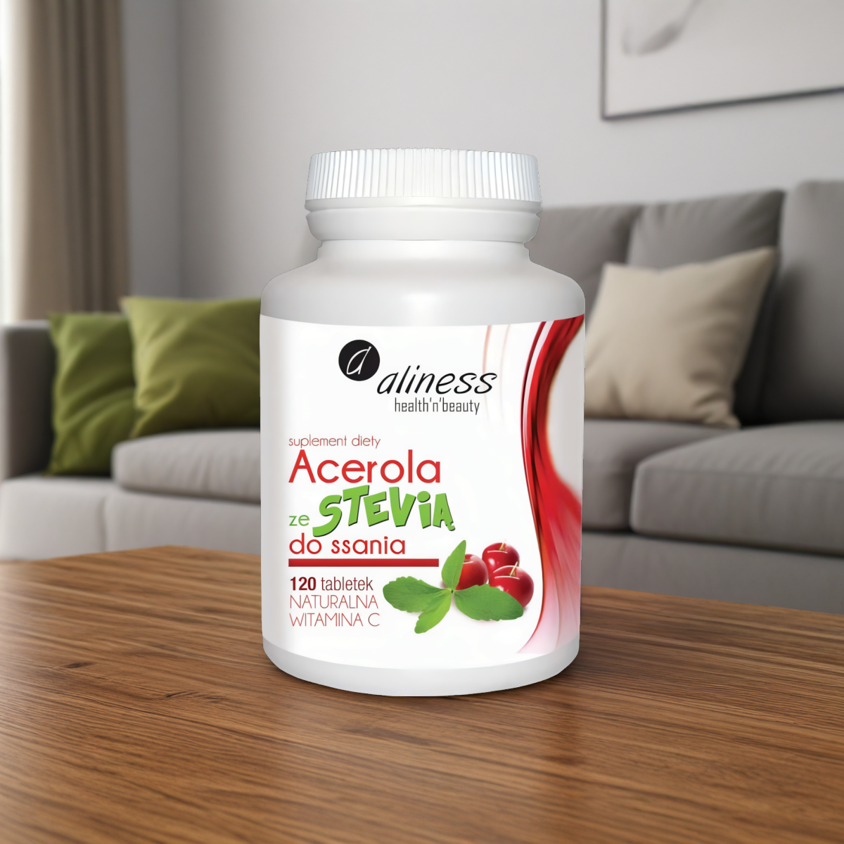 Acerola ze Stevią do ssania Aliness – Naturalna Witamina C – 120 tabletek