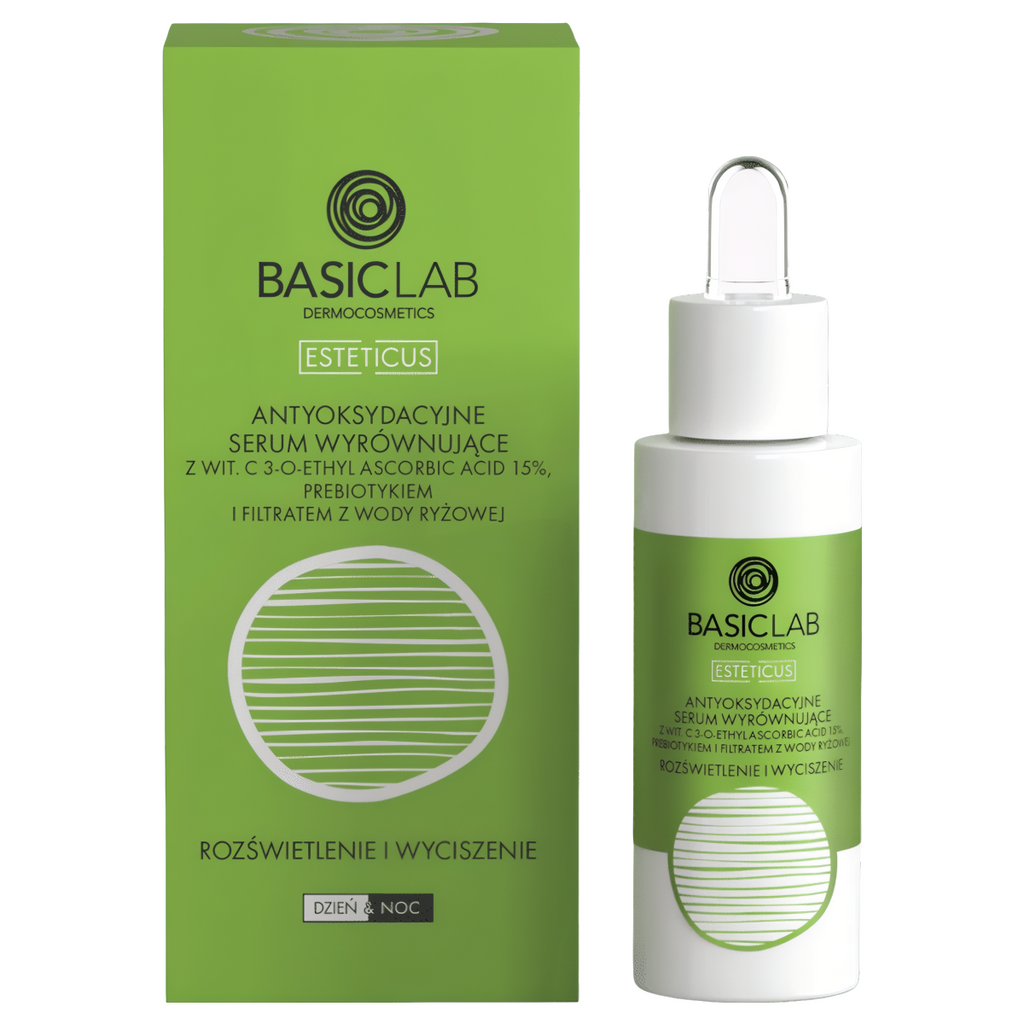 Antyoksydacyjne serum wyrównujące z wit. C 15% BASICLAB - Rozświetlenie i Wyciszenie - 30 ml