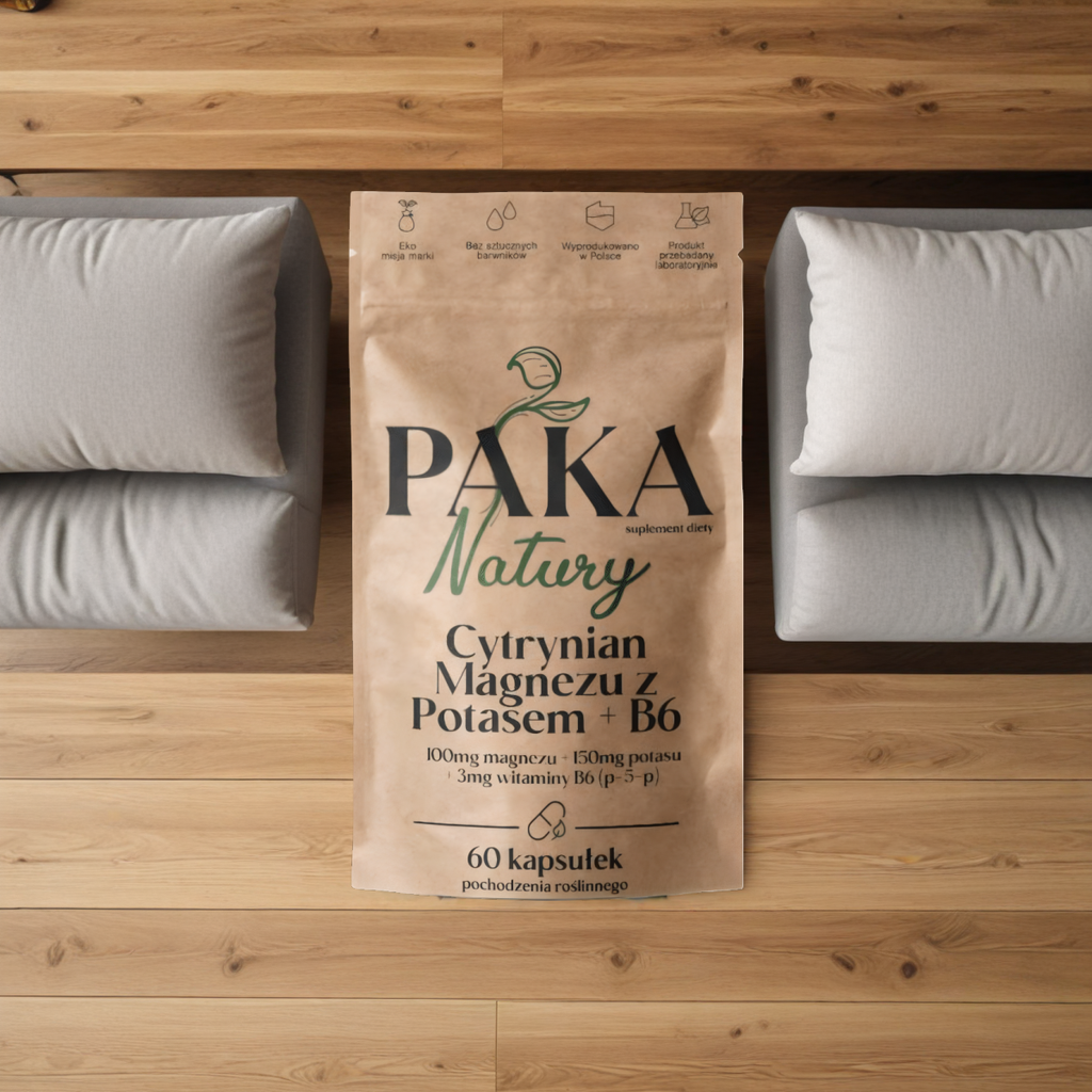 Cytrynian Magnezu z Potasem Paka Natury - Dodatkowo z Witaminą B6 - 60 kapsułek