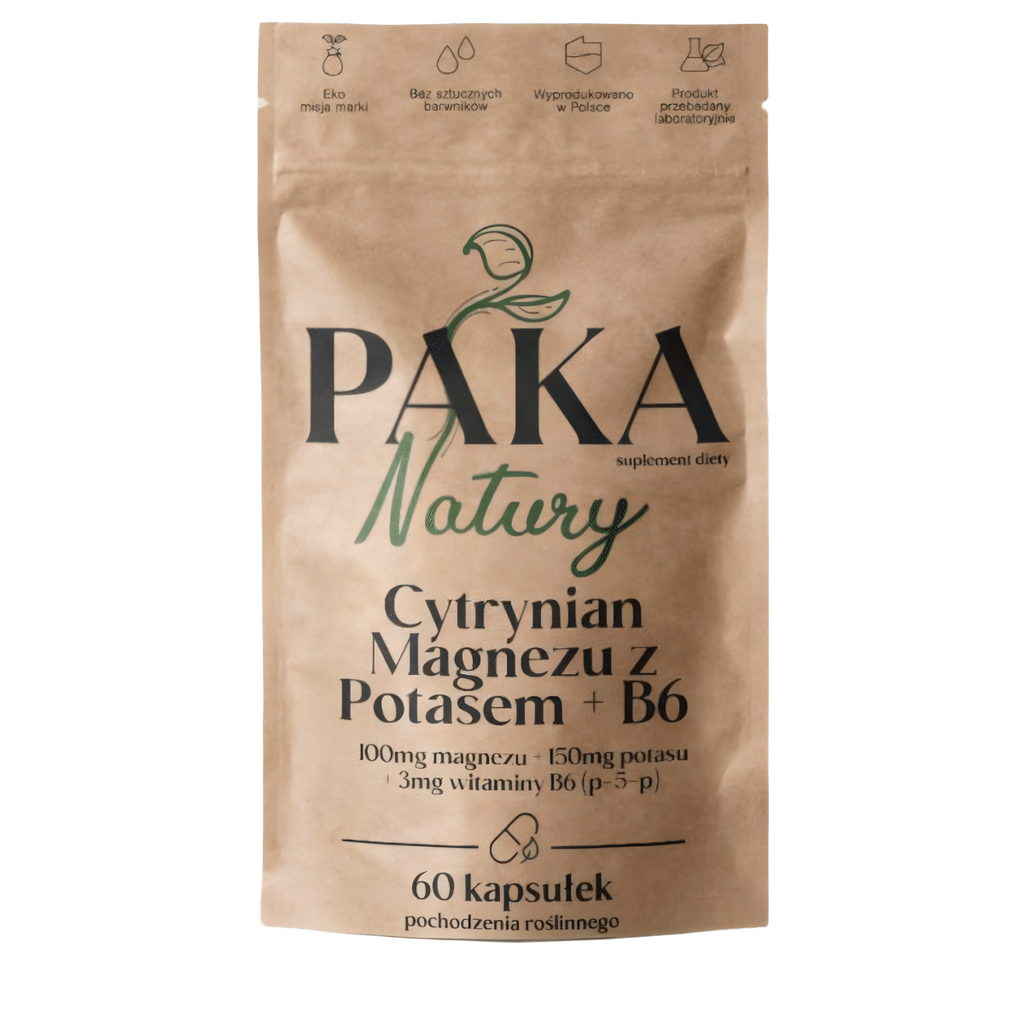Cytrynian Magnezu z Potasem Paka Natury - Dodatkowo z Witaminą B6 - 60 kapsułek