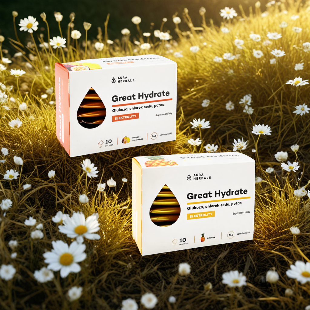 Elektrolity Great Hydrate Aura Herbals - Wsparcie w nawodnieniu i regeneracji - 10 saszetek (Smak: ananas)