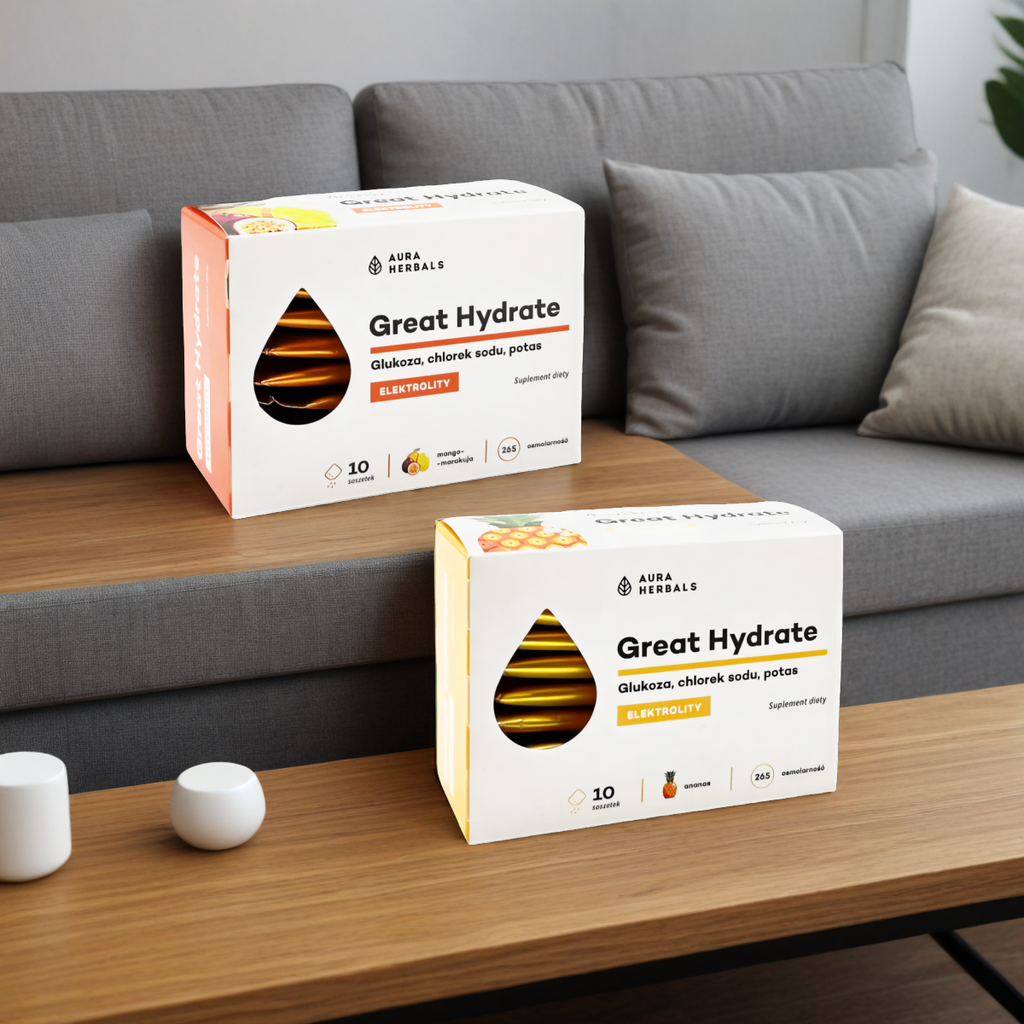 Elektrolity Great Hydrate Aura Herbals - Wsparcie w nawodnieniu i regeneracji - 10 saszetek (Smak: ananas)
