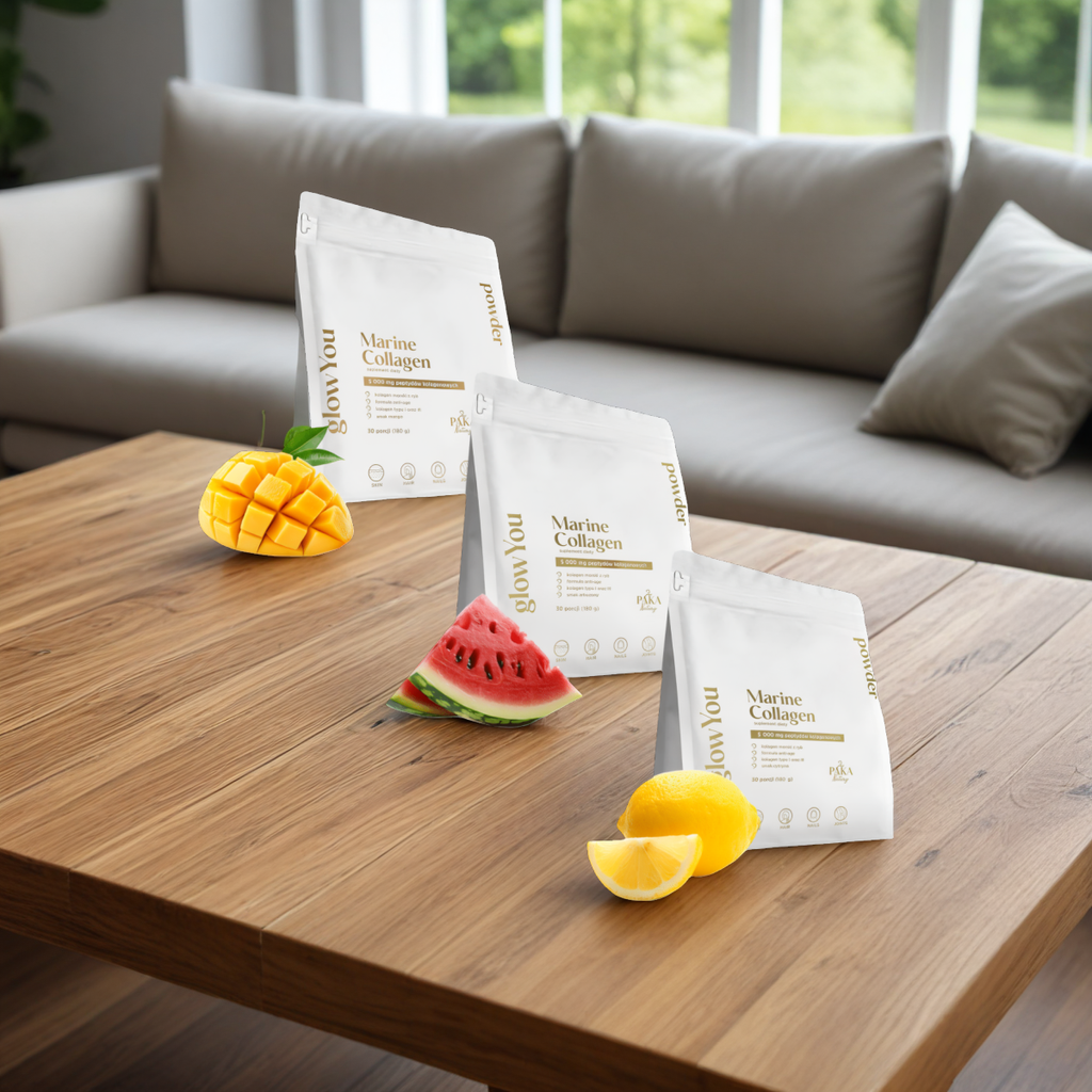 Kolagen morski glowYou Paka Natury - 5 000 mg - Mango, Arbuz i Cytryna - 30 porcji do picia (Smak: cytryna)