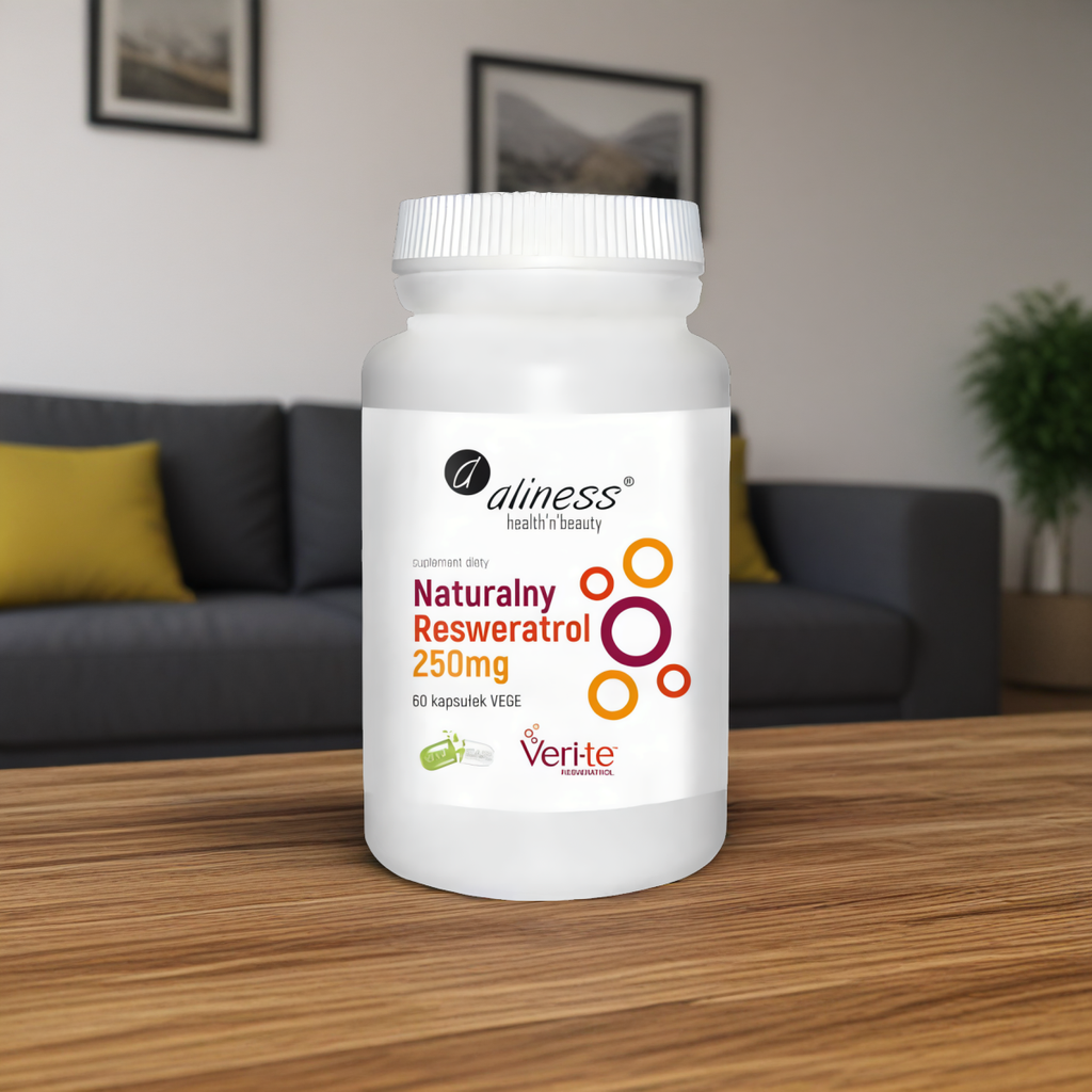 Naturalny Resweratrol 250 mg Aliness - Wspomaga układ krążenia - 60 kapsułek