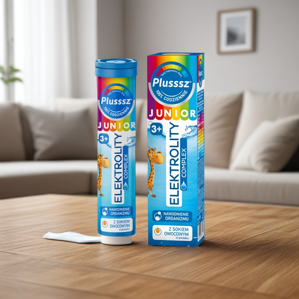 Plusssz JUNIOR Elektrolity Complex Polski Lek - 20 tabletek musujących o smaku pomarańczowym