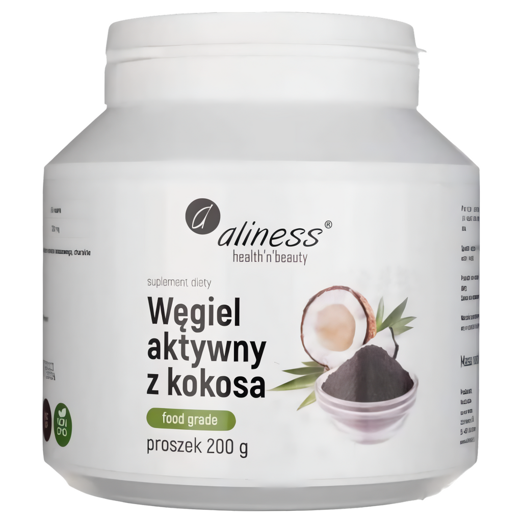 Węgiel aktywny z kokosa Food Grade Aliness - Wsparcie dla układu trawiennego - 200 g