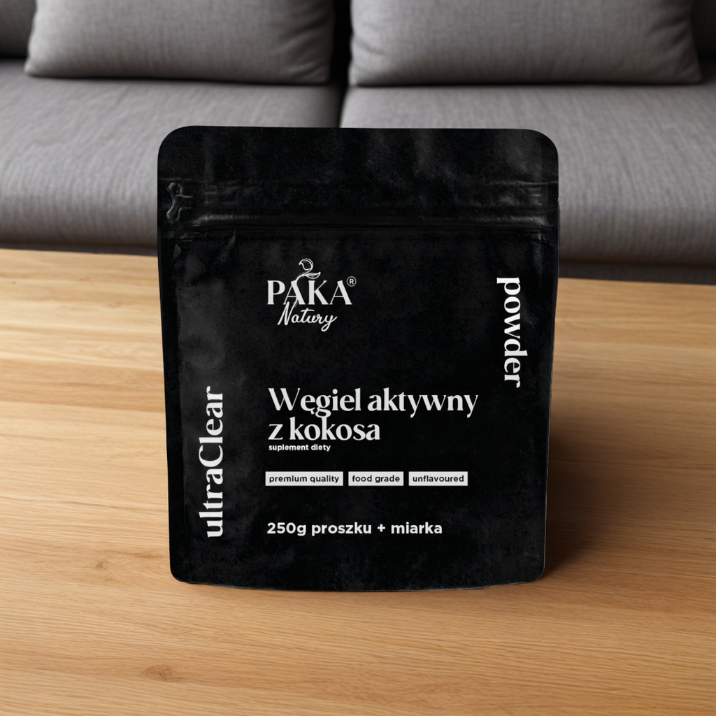 Węgiel aktywny z kokosa Paka Natury - Poprawia komfort trawienny - 250g w proszku