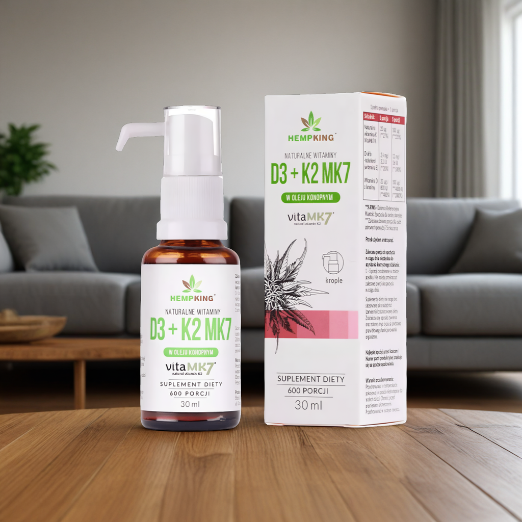 Witamina D3 + K2 MK7 HempKing - Moc witamin w bio oleju konopnym - 30 ml
